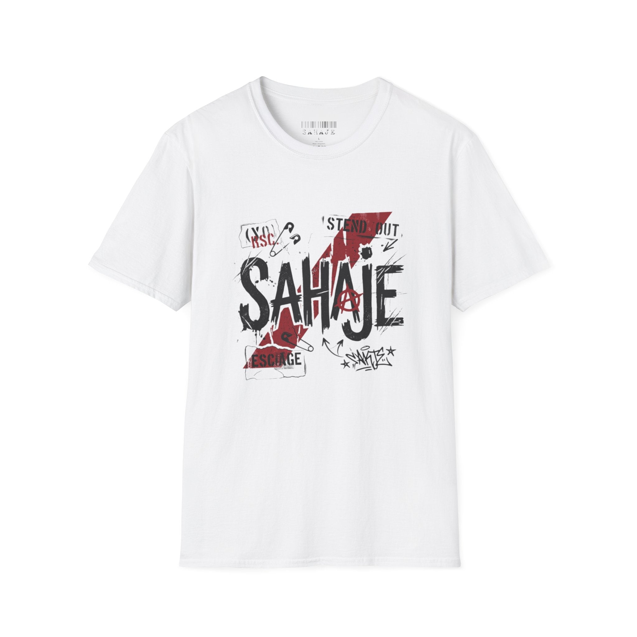 Sahajé Graphic T-Shirt — Bold Streetwear Tee with Red Slash Design