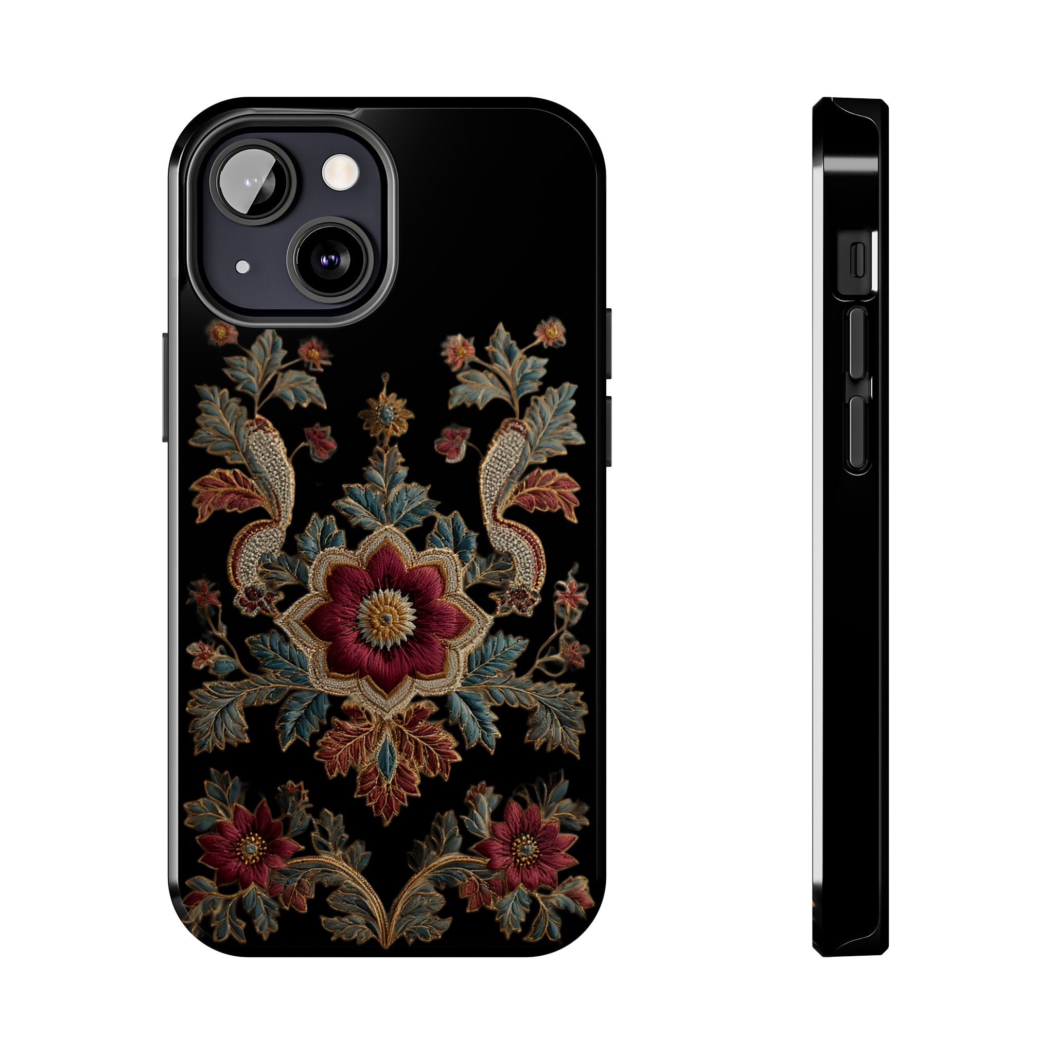 Floral Embroidered Tough Phone Case — Vintage Boho Protective Cover