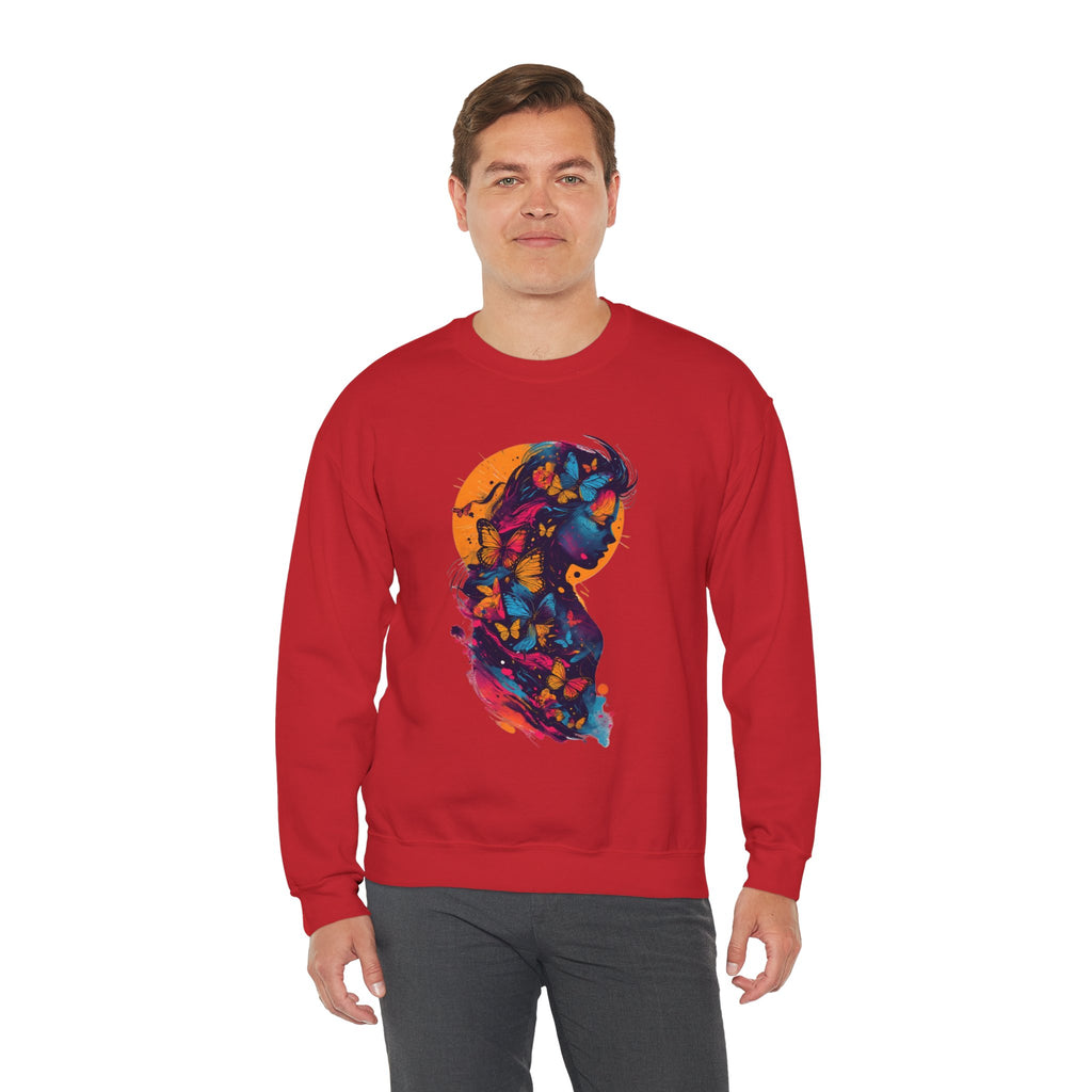 Butterfly Silhouette Crewneck Sweatshirt — Colorful Butterfly Profile Graphic