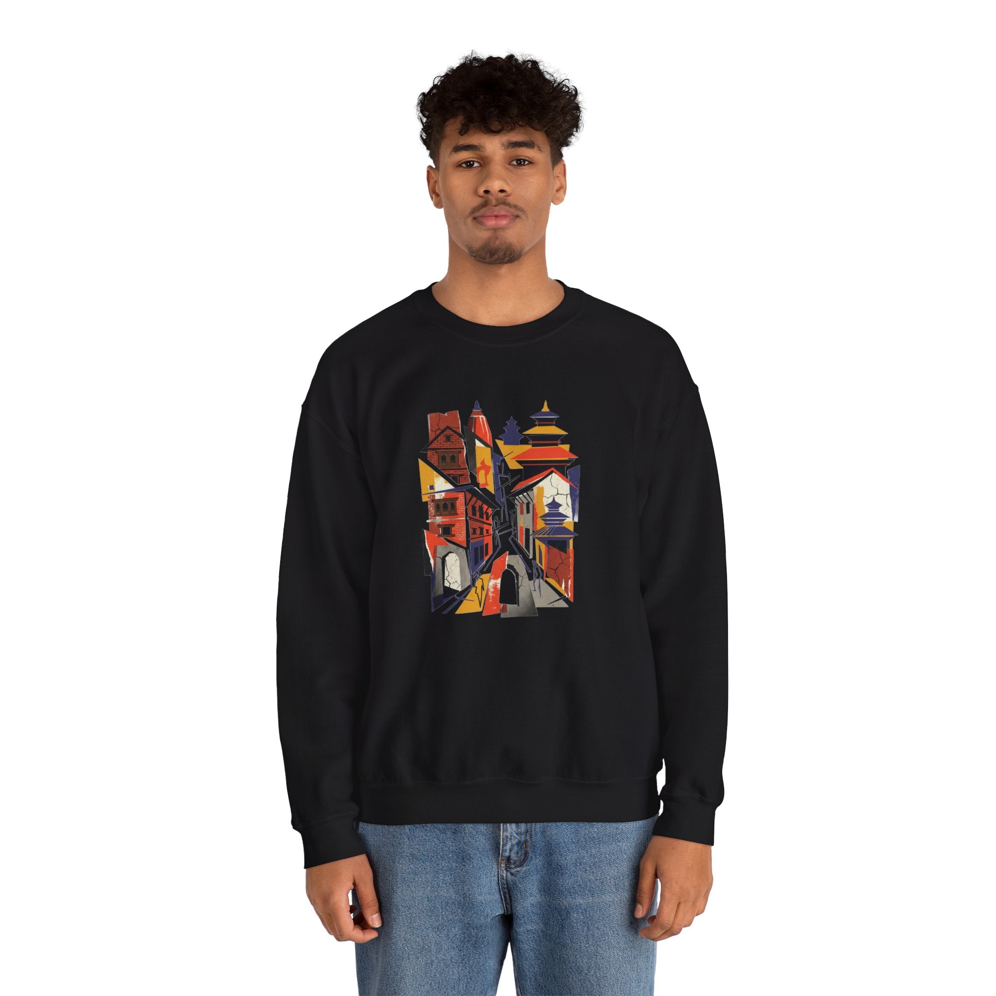 Architectural Cityscape Crewneck Sweatshirt — Abstract Urban Alley Art