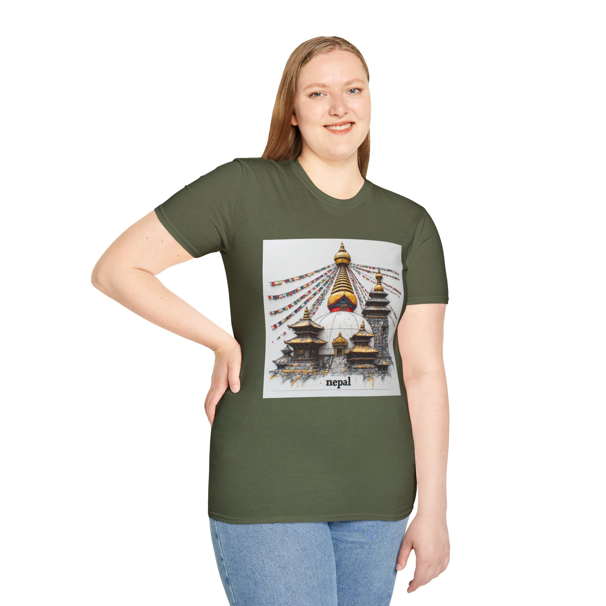 Nepal Temple Graphic T-Shirt — Boudhanath Stupa Prayer Flags Travel Tee