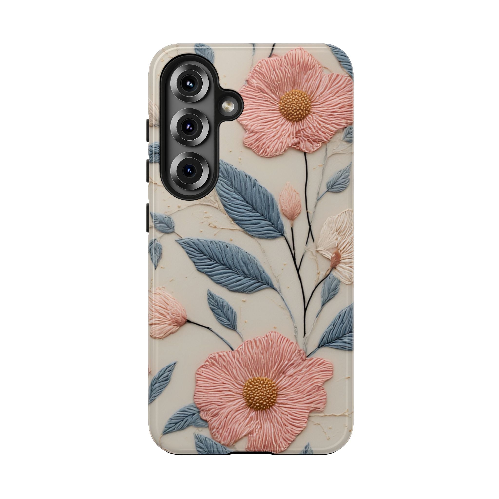 Floral Embroidered Tough Phone Case — Pink Blossom Protective Phone Cover
