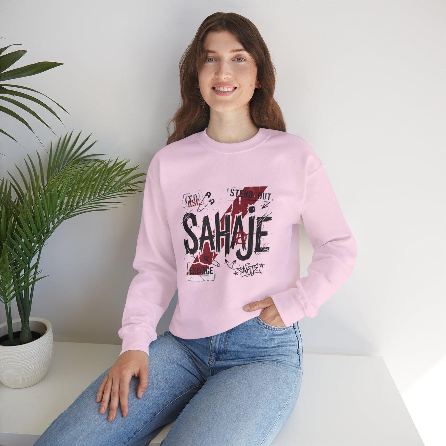 Sahaje Graphic Crewneck Sweatshirt – Streetwear Logo Pullover