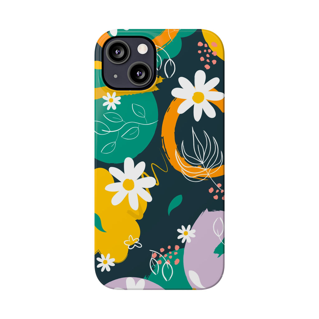 Floral Circle Slim Phone Case — Colorful Abstract Daisies Phone Cover