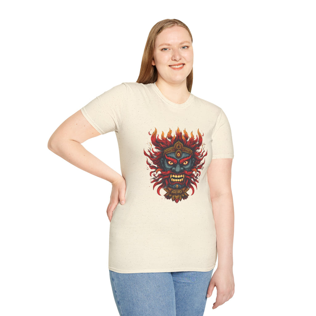Flaming Demon Mask T-Shirt — Fierce Tattoo-Style Graphic Tee