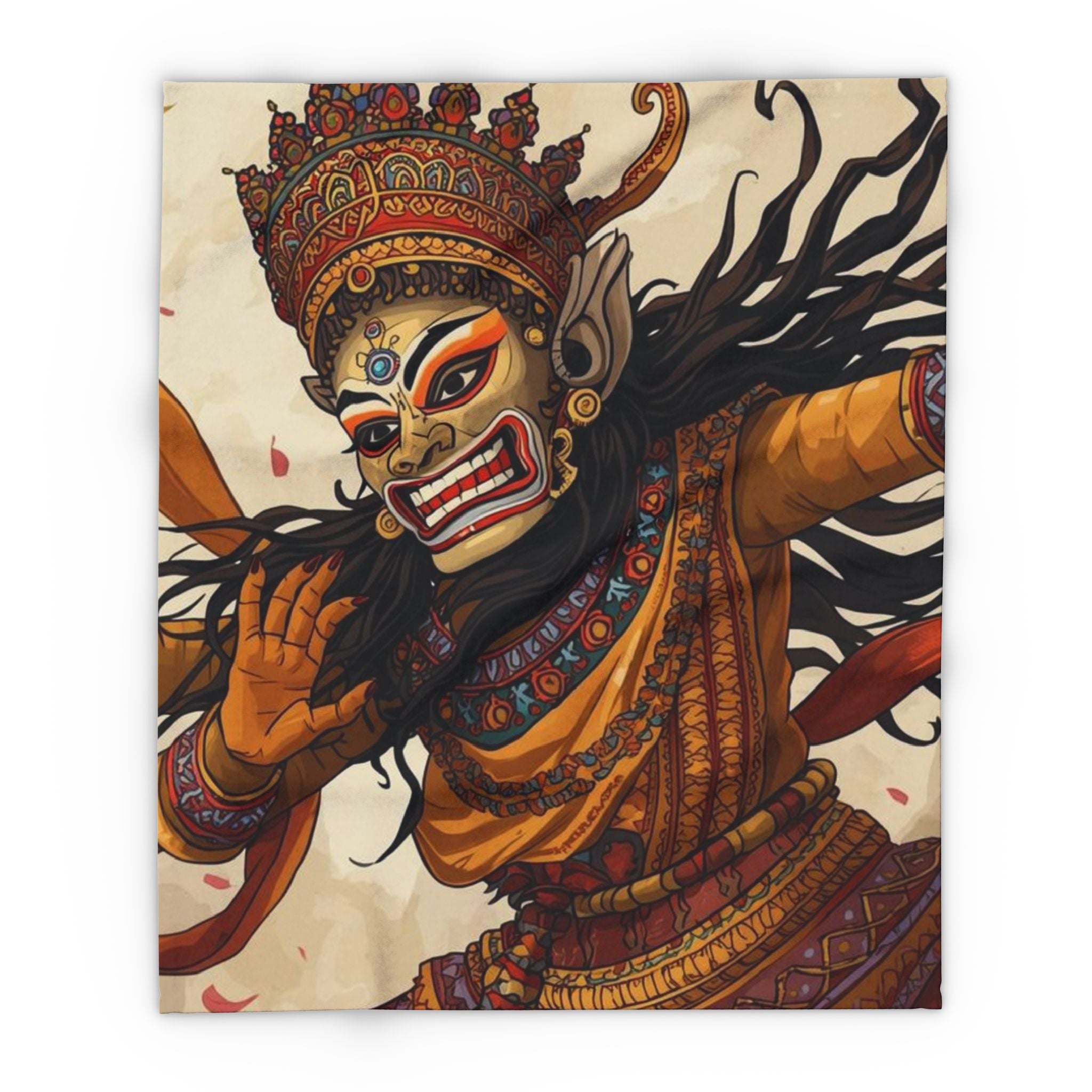 Balinese Barong Art Fleece Blanket — Mythical Masked Dance Throw