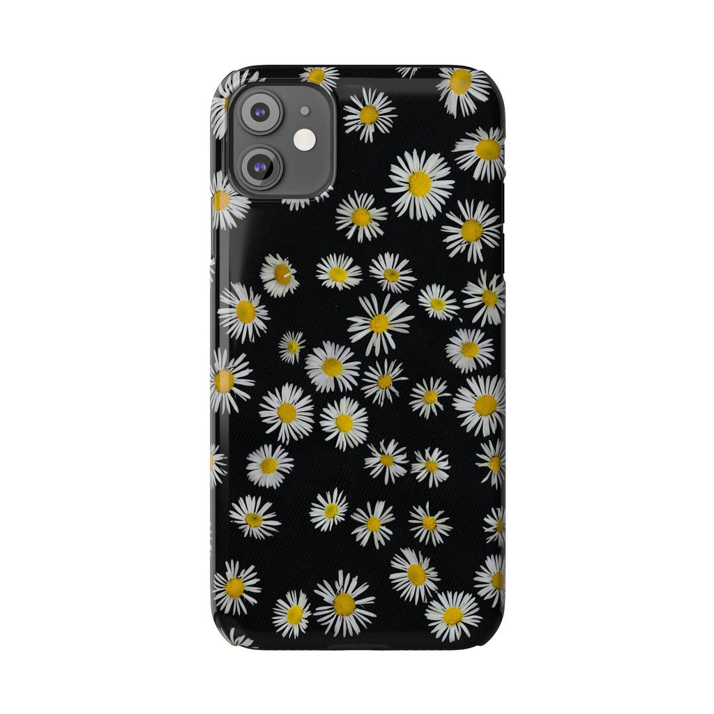 Daisy Pattern Slim Phone Case — Black Background Floral iPhone Case