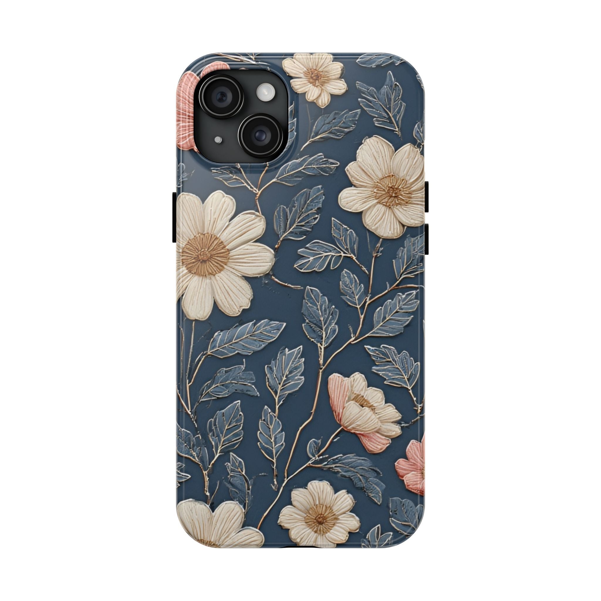 Floral Tough Phone Case — Vintage Blue Daisy Protective Cover