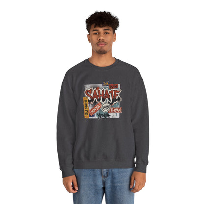 Crewneck Sweatshirt — 'Sahaje' Vintage Sticker Collage Graphic