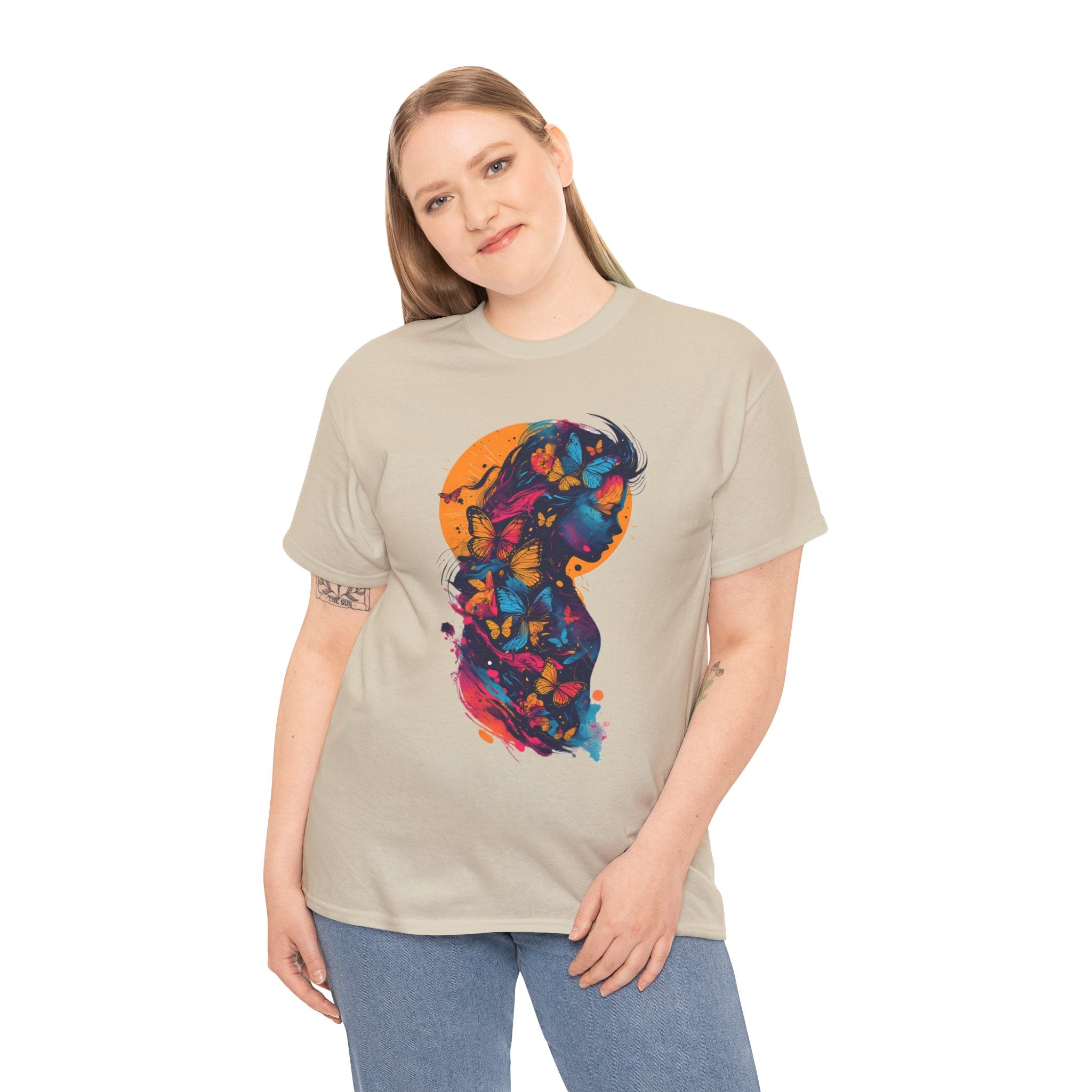 Butterfly Silhouette Graphic Tee — Colorful Maternity Profile Design