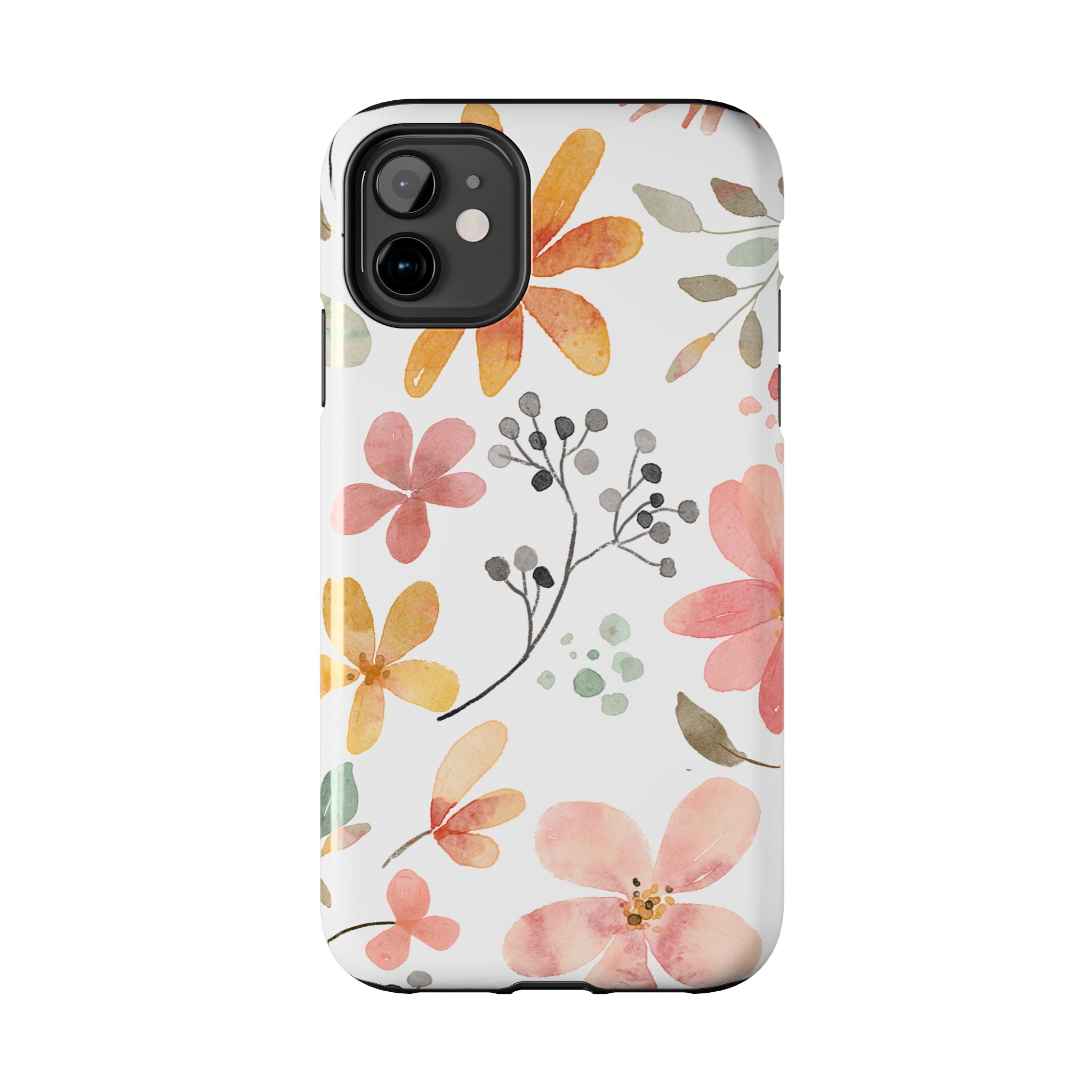Floral Watercolor Tough Phone Case — Pink & Peach Botanical Protection