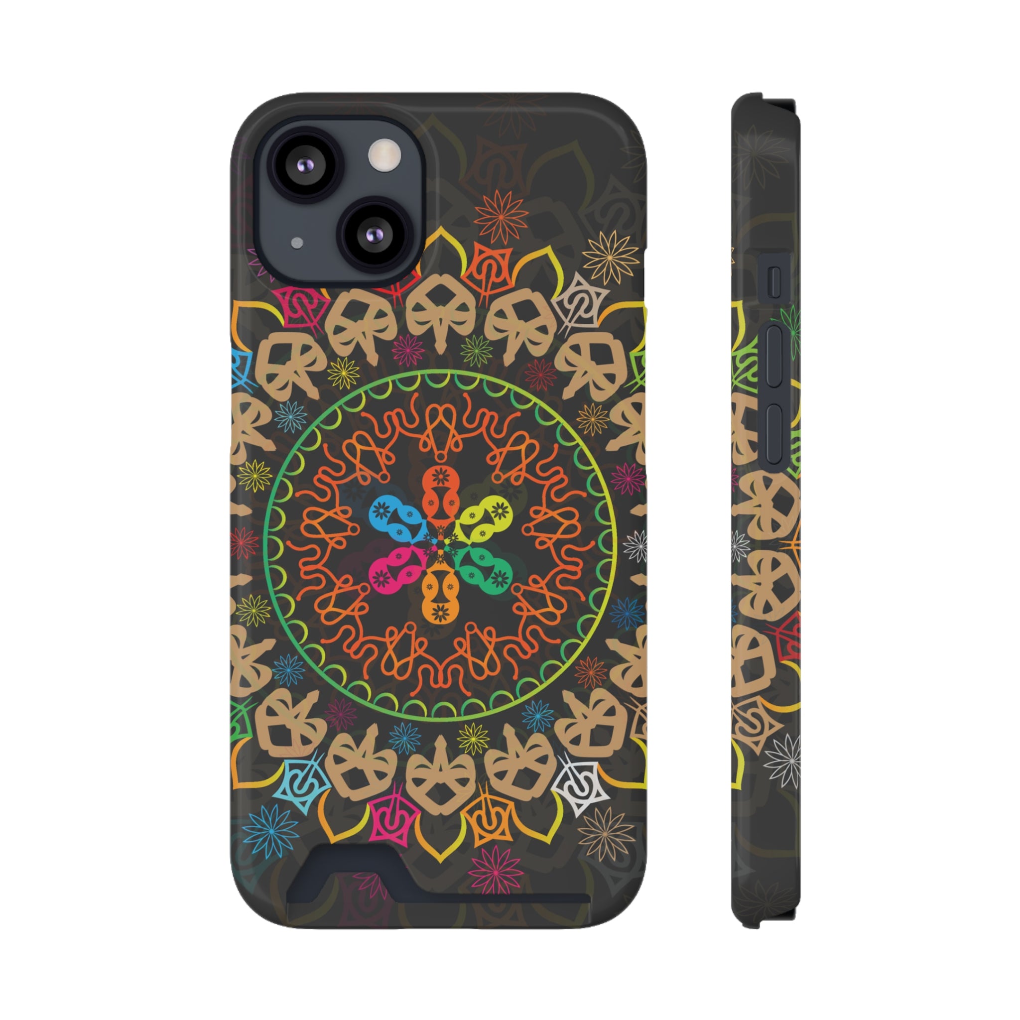 Colorful Mandala Phone Case with Card Holder, Bohemian Phone Accessory, Gift for Him/Her, Vibrant Smartphone Case, Artistic Phone Cover