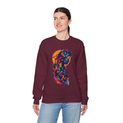 Butterfly Silhouette Crewneck Sweatshirt — Colorful Butterfly Profile Graphic