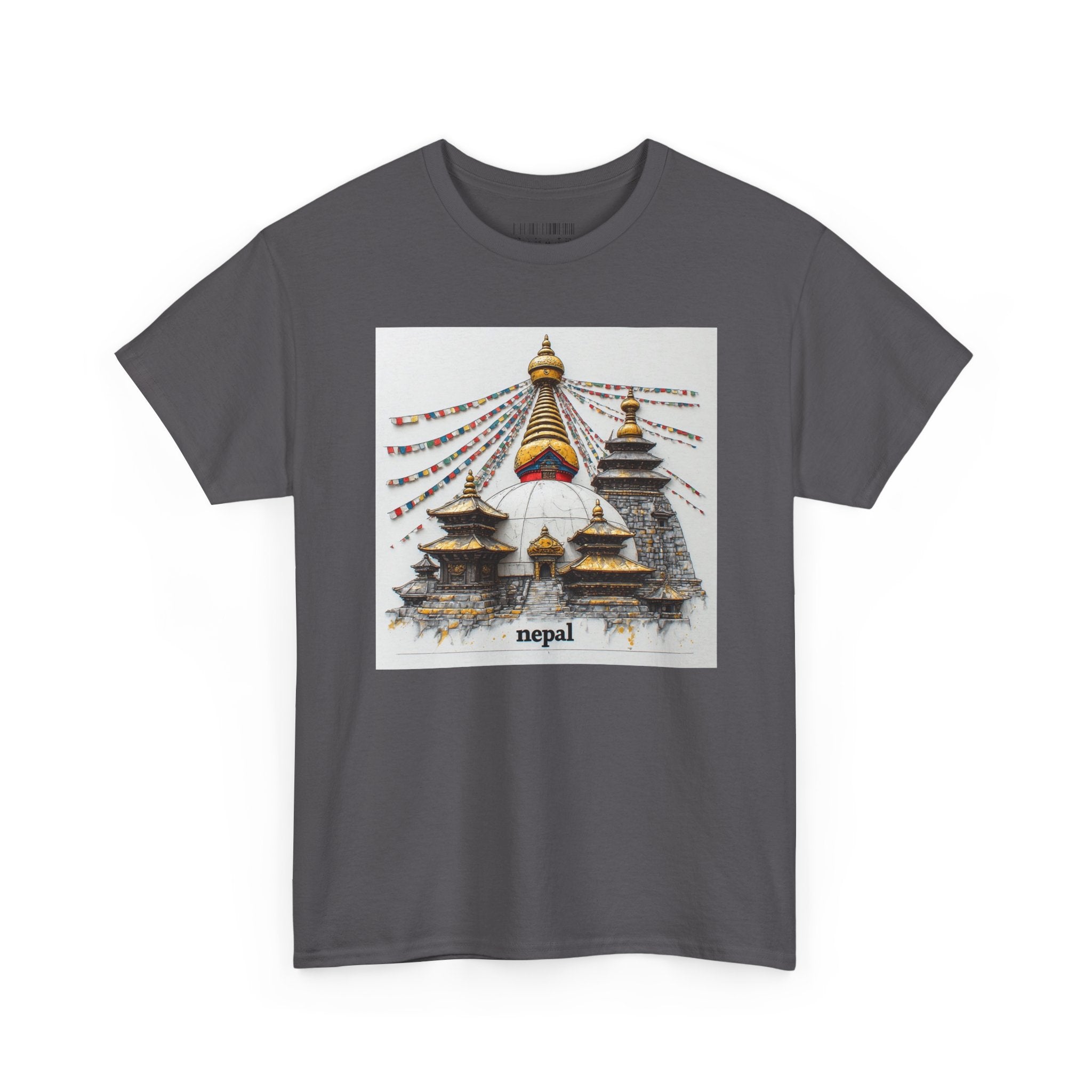 Nepal Swayambhunath Stupa T-Shirt — Buddhist Prayer Flags Travel Tee