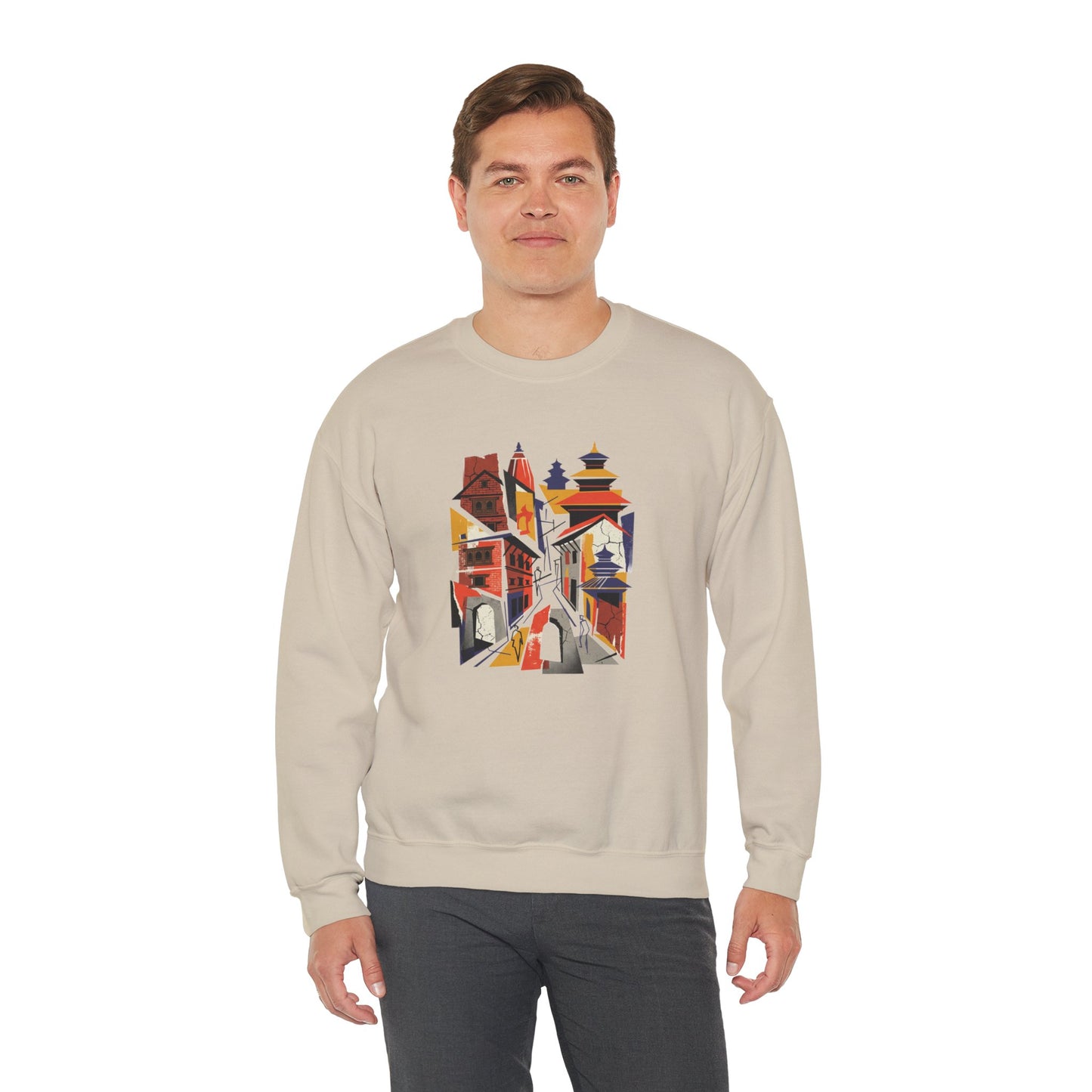 Architectural Cityscape Crewneck Sweatshirt — Abstract Urban Alley Art