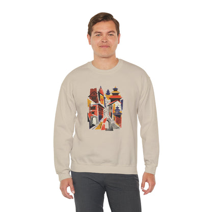 Architectural Cityscape Crewneck Sweatshirt — Abstract Urban Alley Art