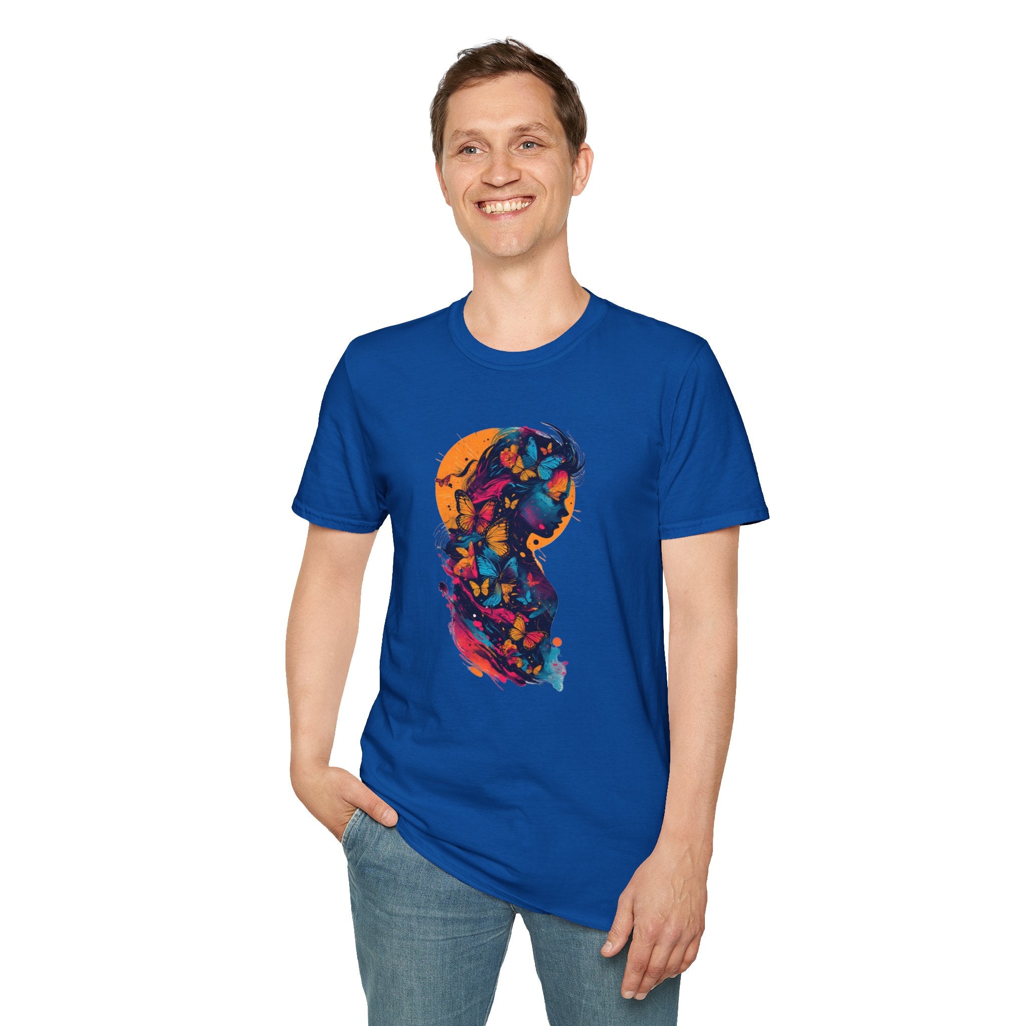 Butterfly Silhouette T-Shirt — Colorful Floral Profile Tee