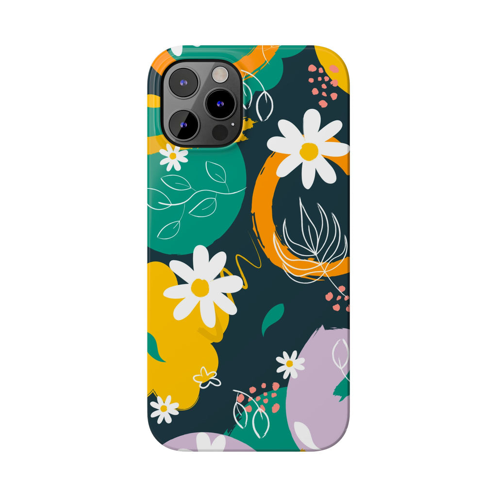 Floral Circle Slim Phone Case — Colorful Abstract Daisies Phone Cover