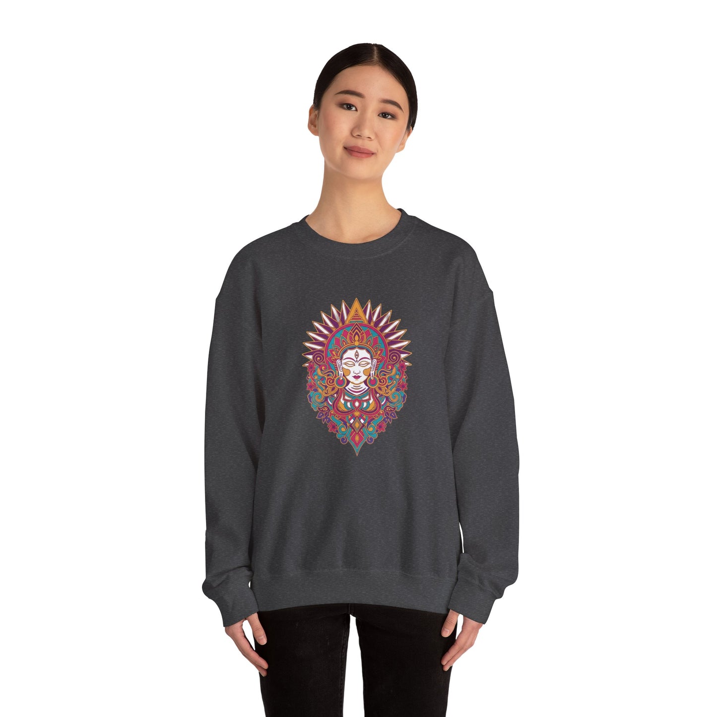 Crewneck Sweatshirt — Colorful Mandala Goddess Graphic