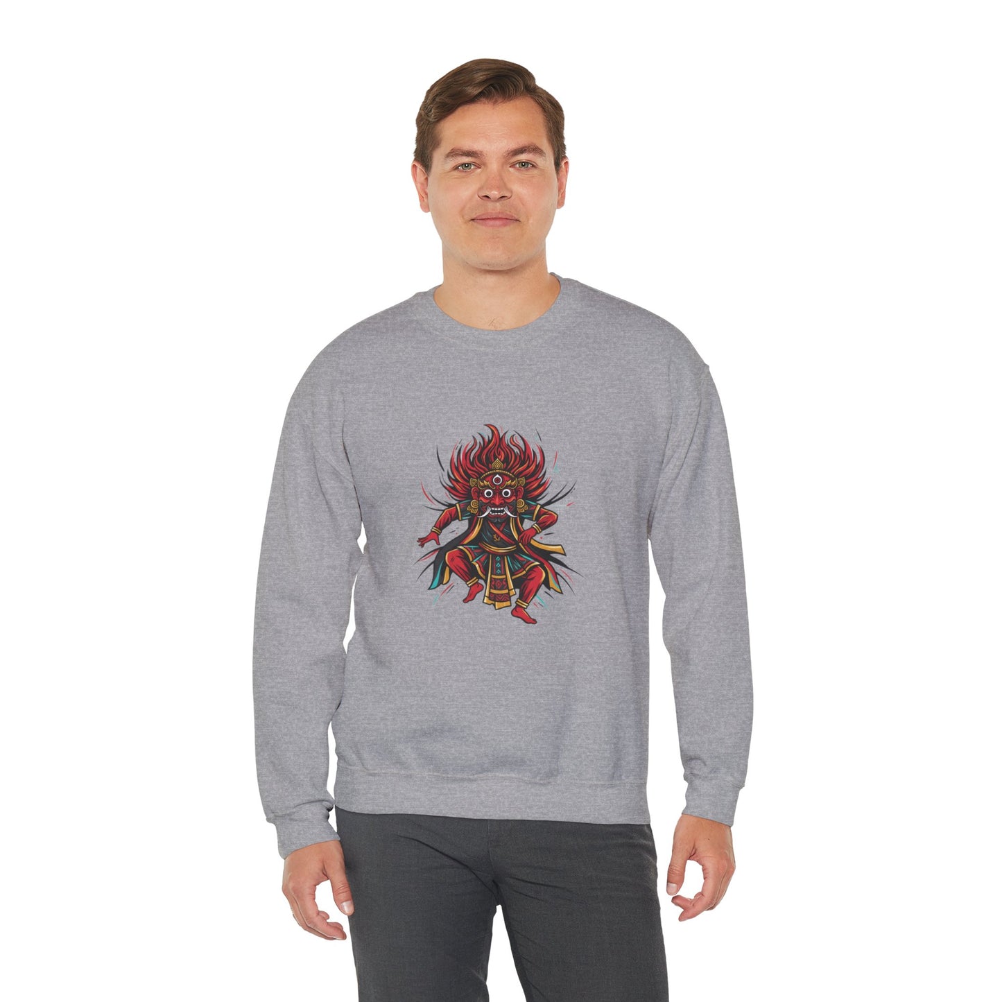 Crewneck Sweatshirt — Red Demon Guardian Graphic