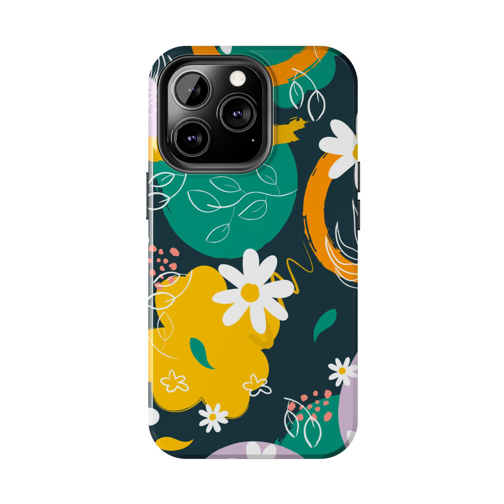 Floral Abstract Tough Phone Case — Colorful Daisies & Brushstroke Design