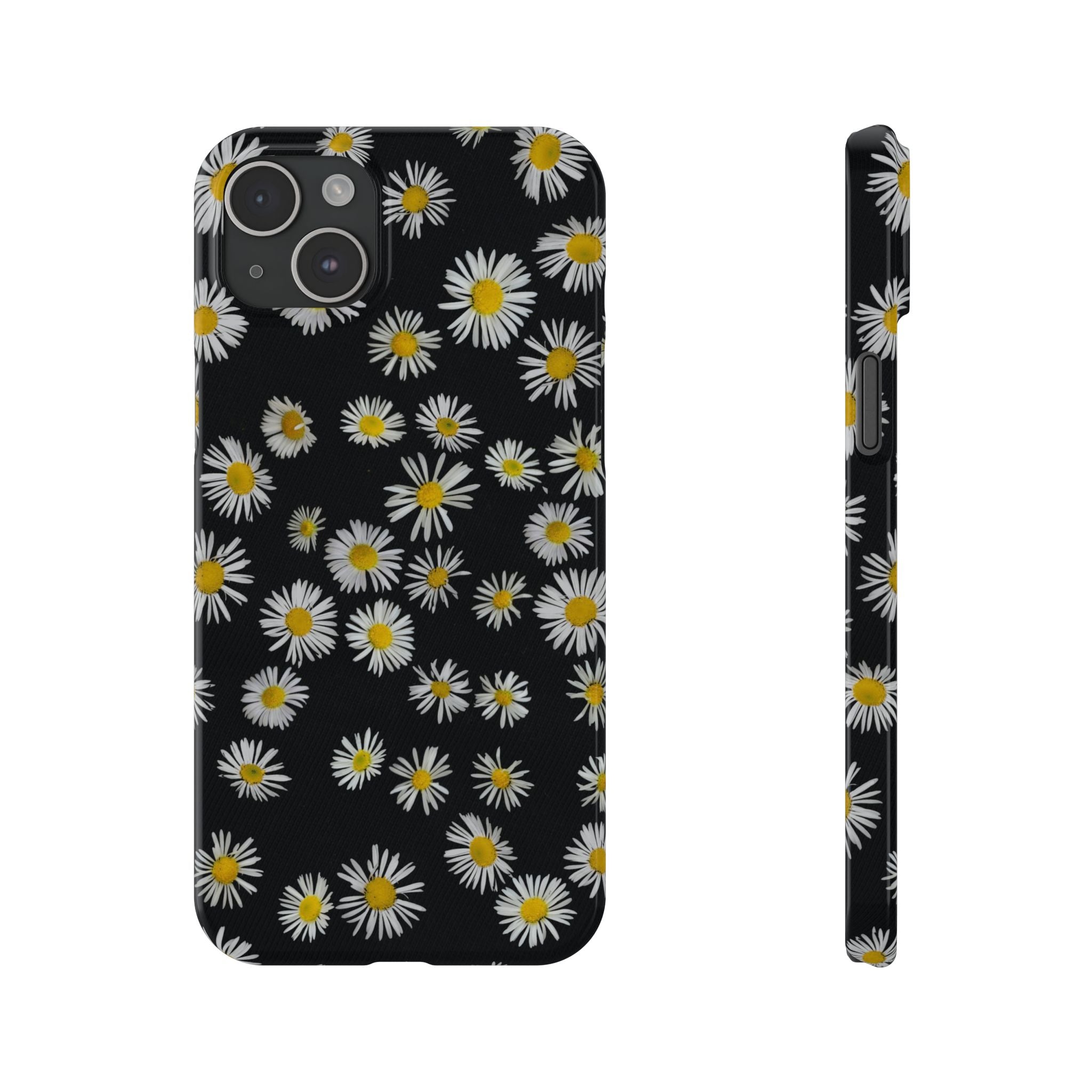 Daisy Pattern Slim Phone Case — Black Background Floral iPhone Case