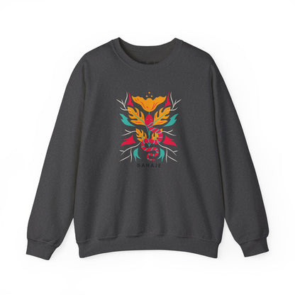 Sahajé Floral Snake Crewneck Sweatshirt — Colorful Botanical Serpent Graphic