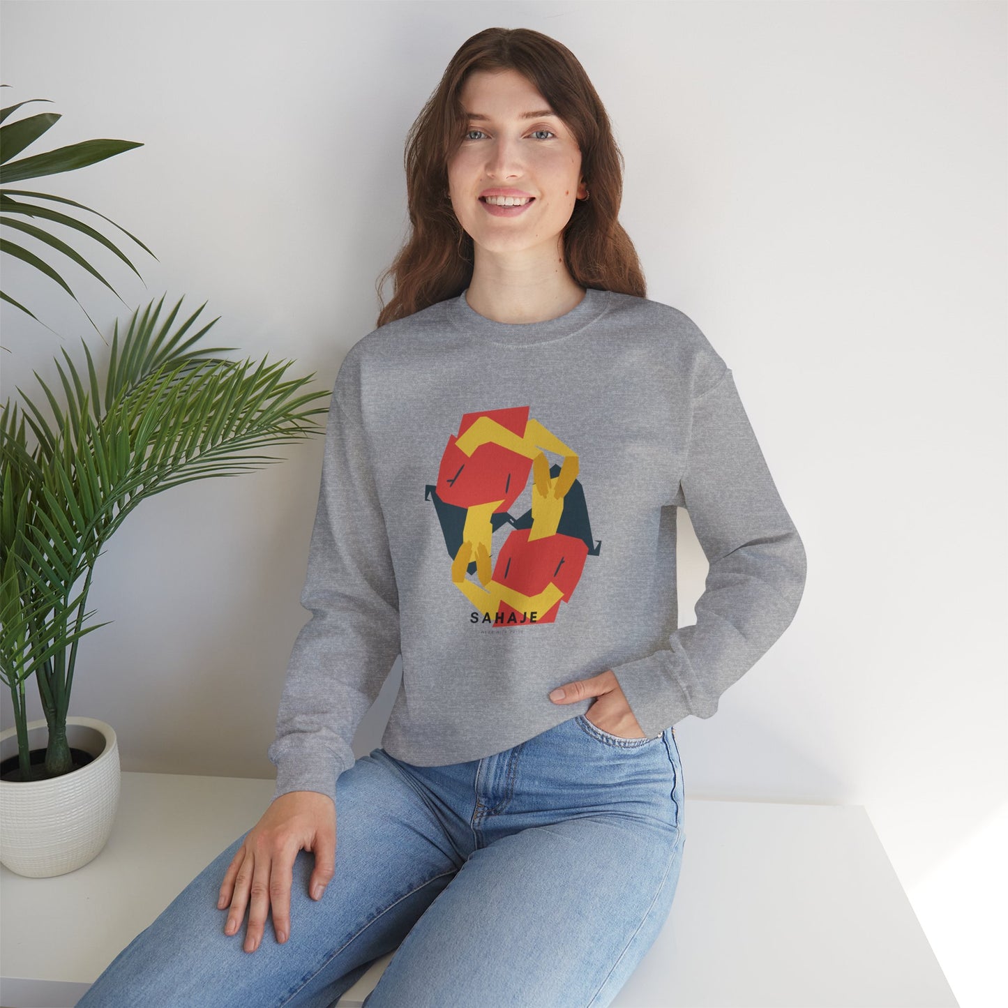 Abstract Flamingo Geometric Crewneck Sweatshirt