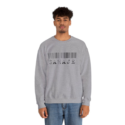 Sahaje Barcode Crewneck Sweatshirt — Minimalist White Graphic Pullover