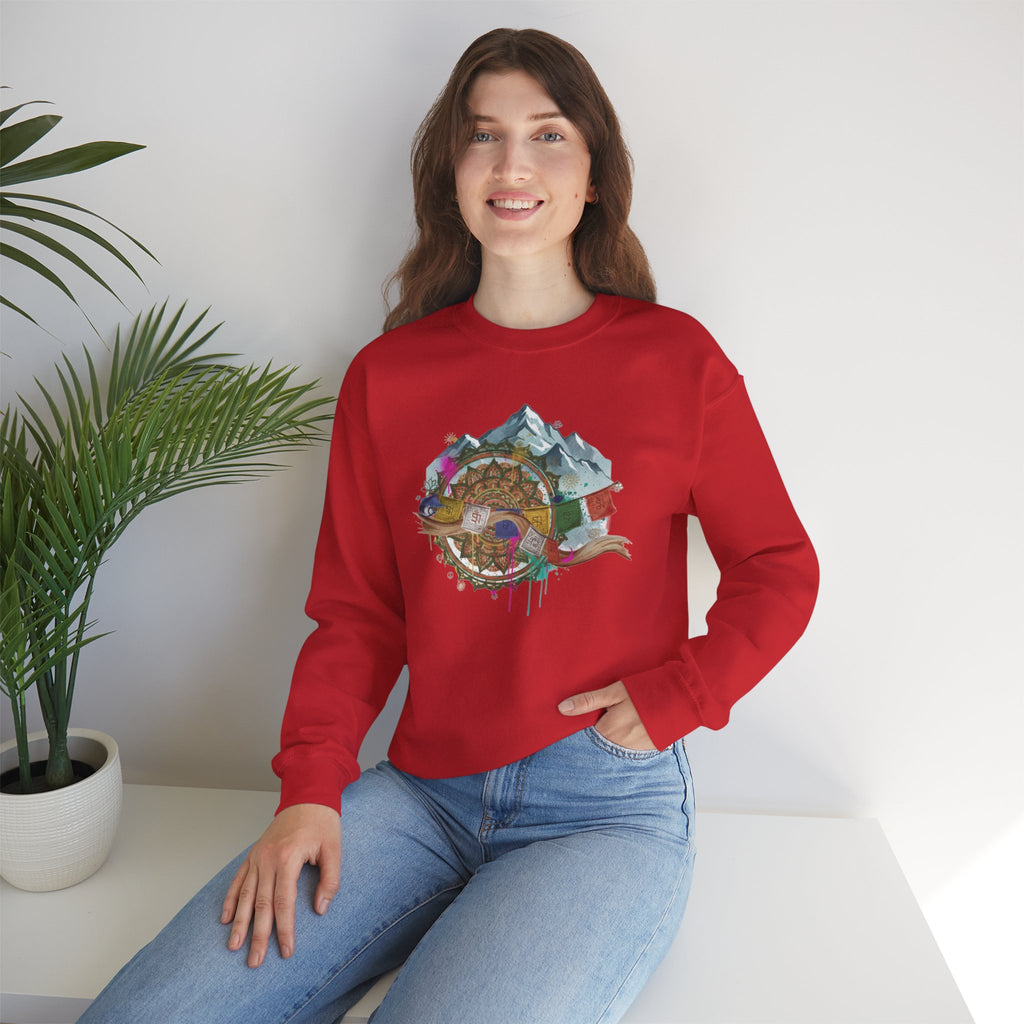 Adventure Mountain Crewneck Sweatshirt — Colorful Hiking Compass & Peaks Design