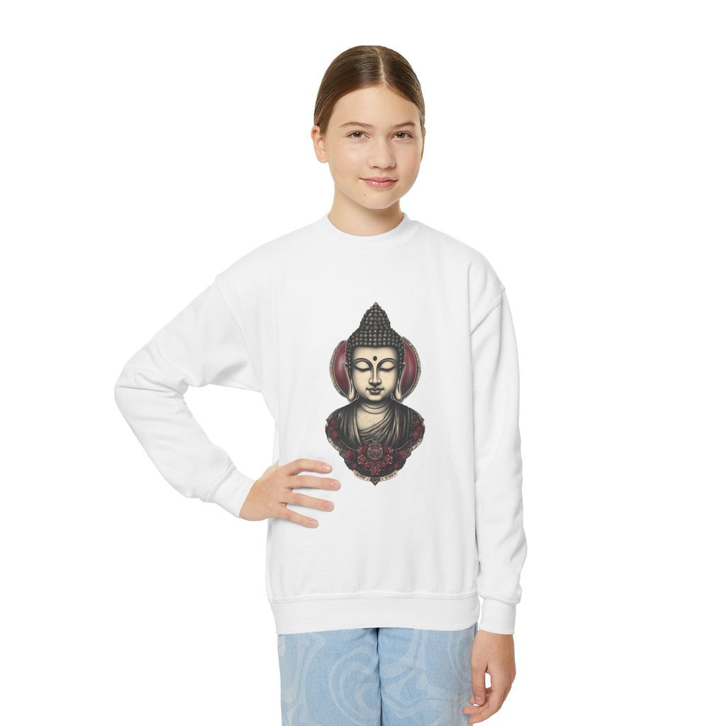 Buddha Head Crewneck Sweatshirt — Youth Mindfulness Graphic Pullover