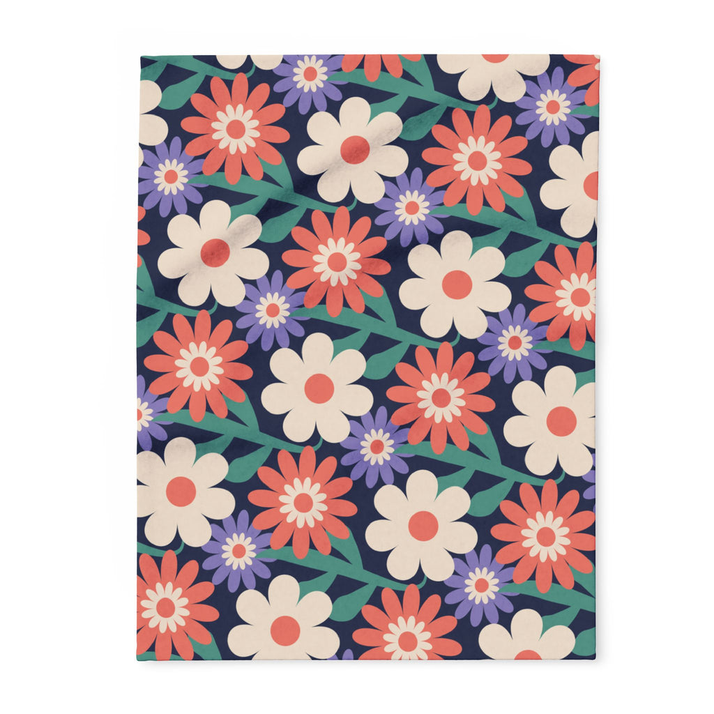 Floral Fleece Blanket — Retro Daisy Cozy Throw