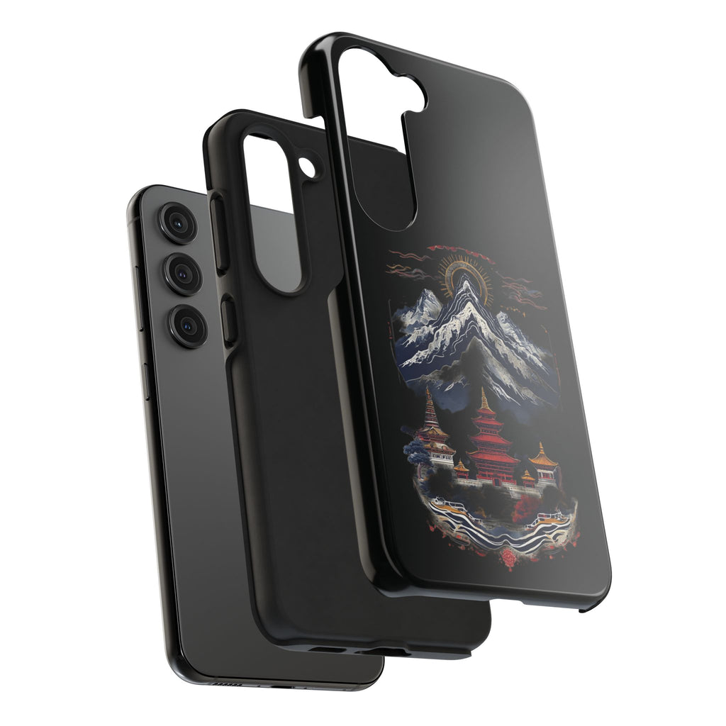 Mountain Temple Tough Phone Case — Japanese-Inspired Landscape Phone Cover