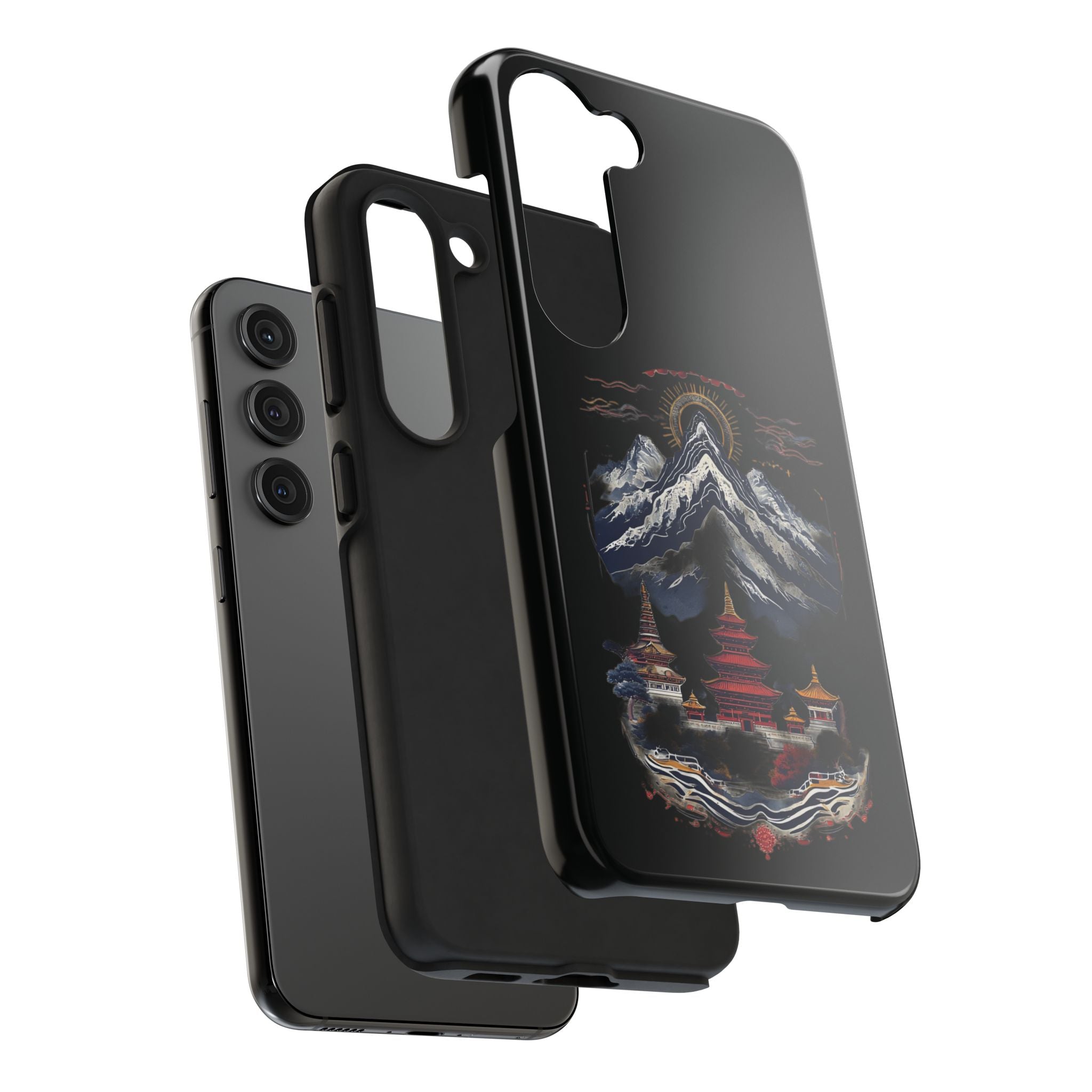 Mountain Temple Tough Phone Case — Japanese-Inspired Landscape Phone Cover