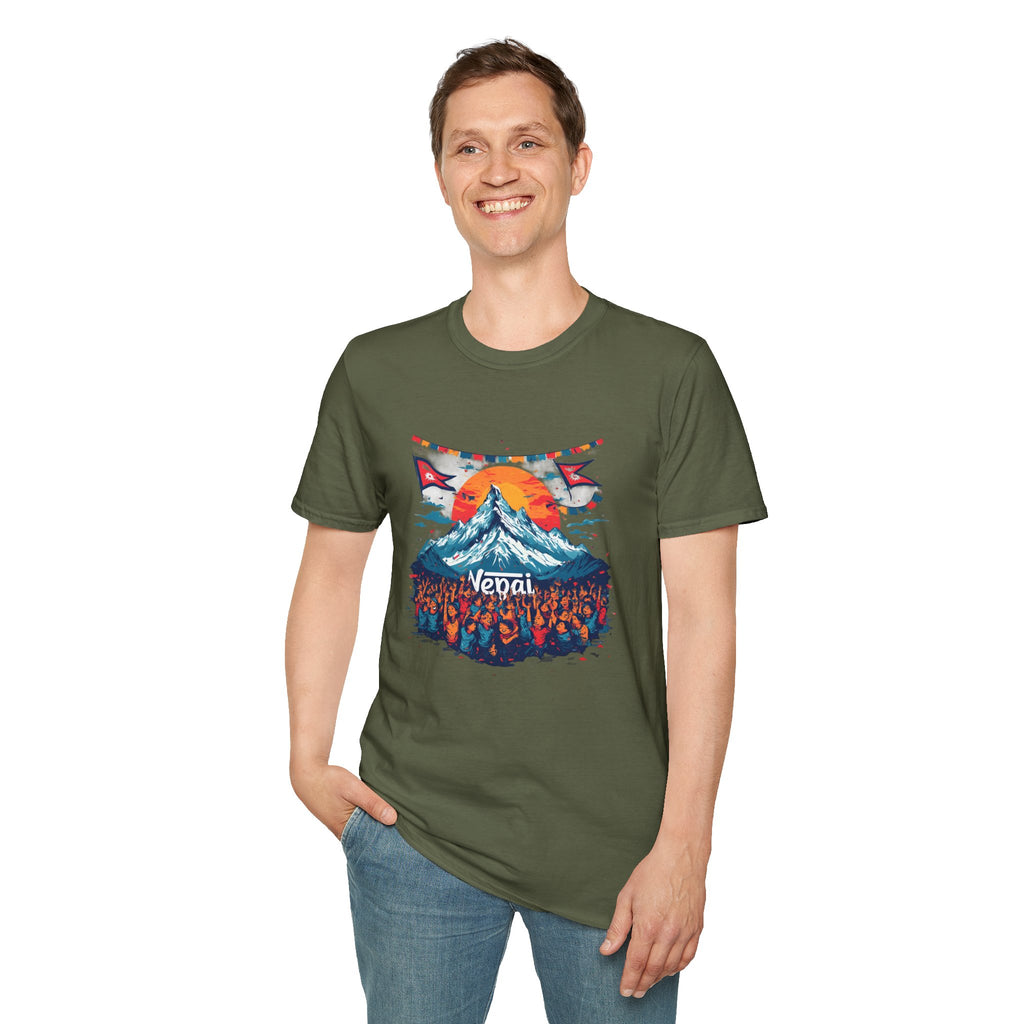 Nepal Mountain Sunrise T-Shirt — Retro Trekking Graphic Tee