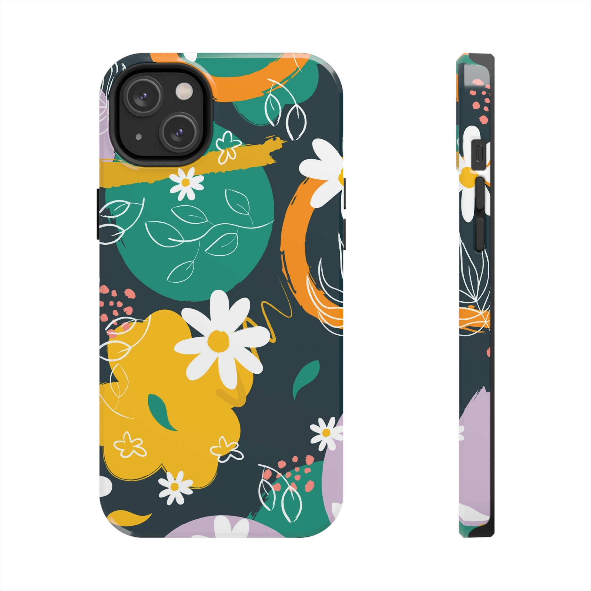 Floral Abstract Tough Phone Case — Colorful Daisies & Brushstroke Design