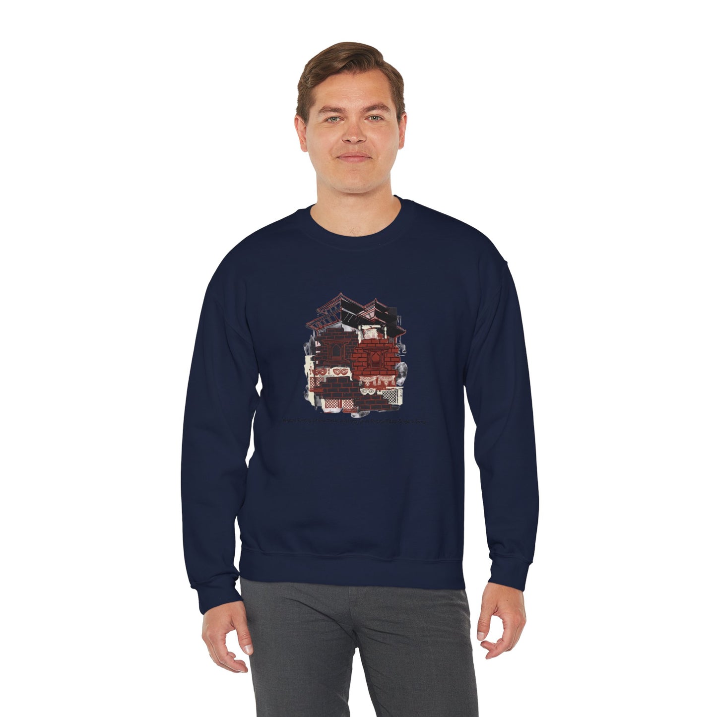 Crewneck Sweatshirt — Cozy Vintage Cabin Illustration with Quote