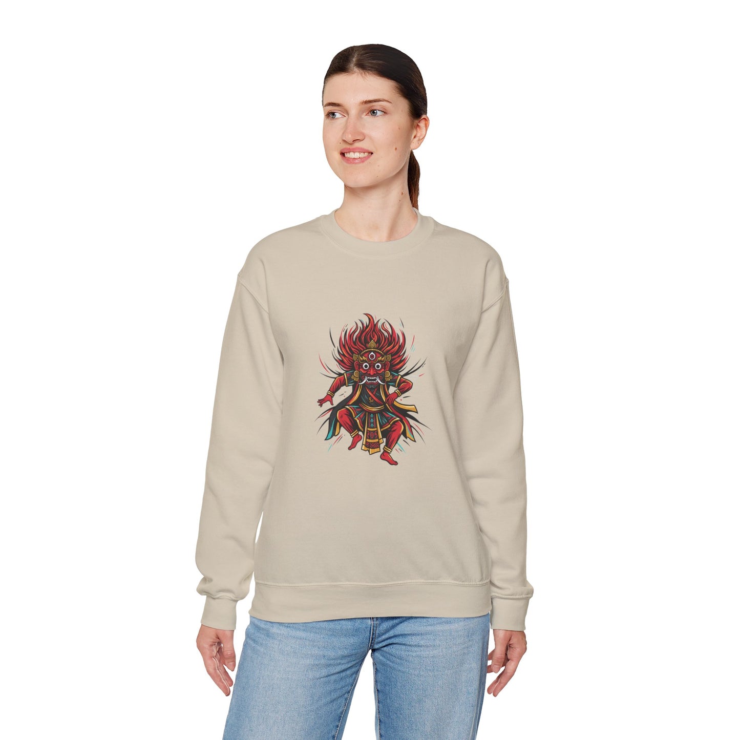 Crewneck Sweatshirt — Red Demon Guardian Graphic