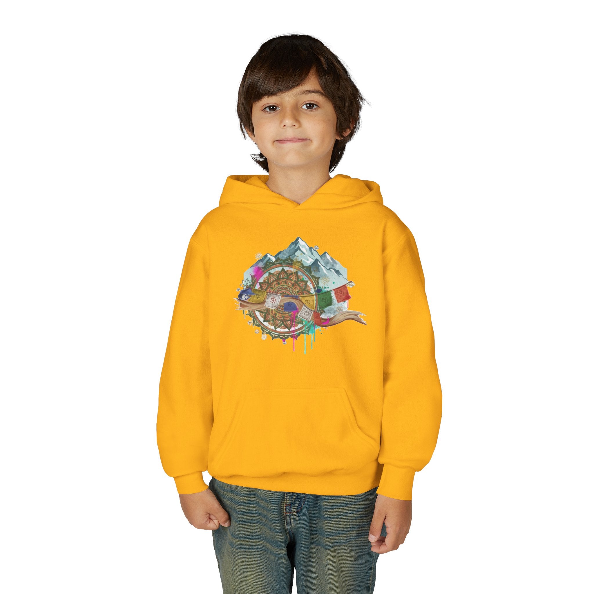 Youth Hoodie — Colorful Mountain Adventure Graphic