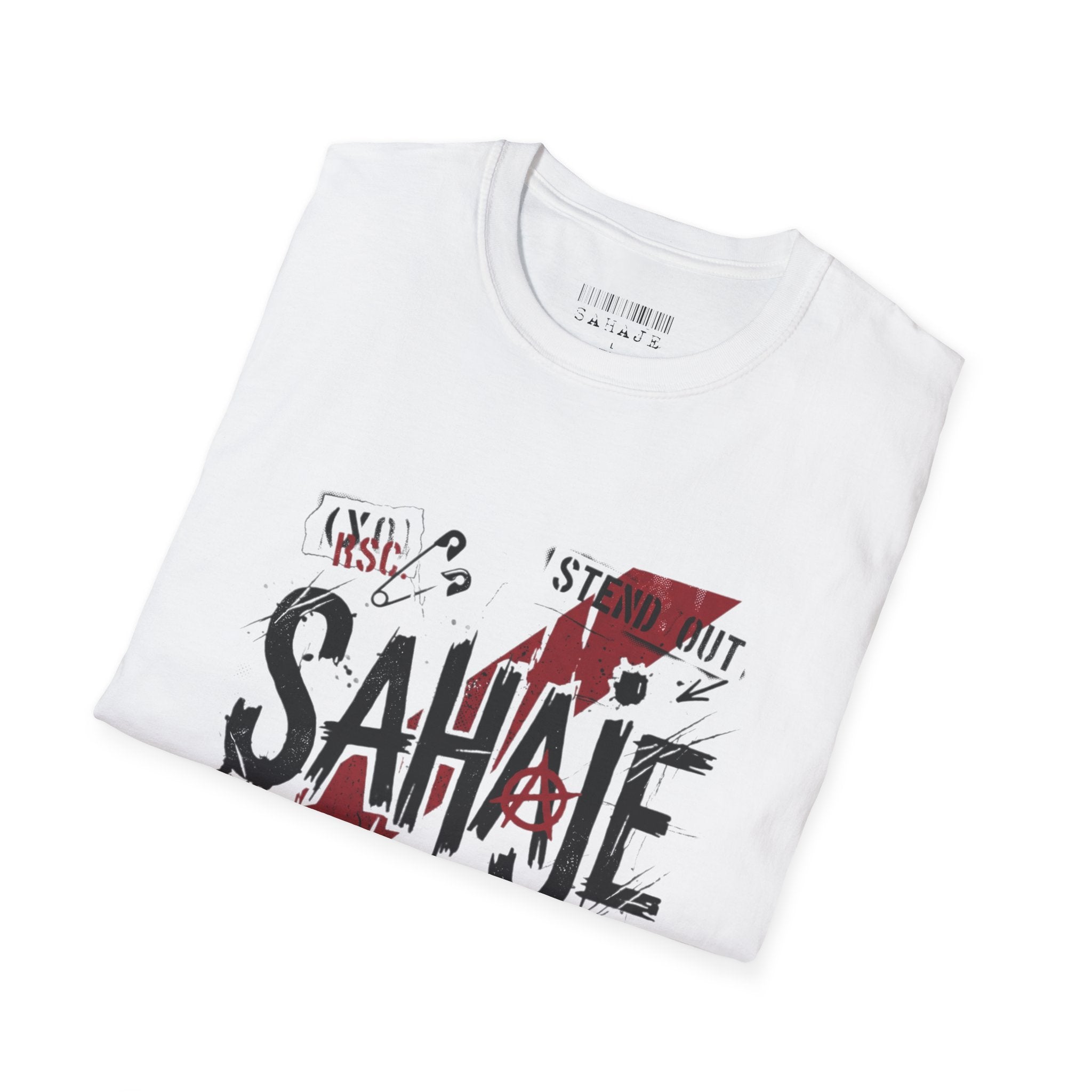 Sahajé Graphic T-Shirt — Bold Streetwear Tee with Red Slash Design