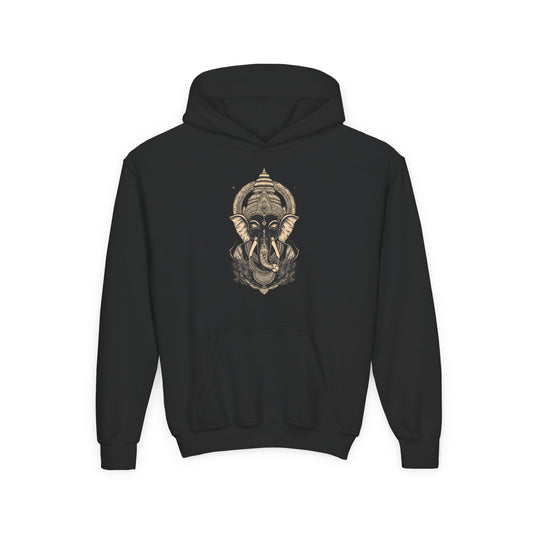 Youth Hoodie — Majestic Ganesha Elephant Art Graphic
