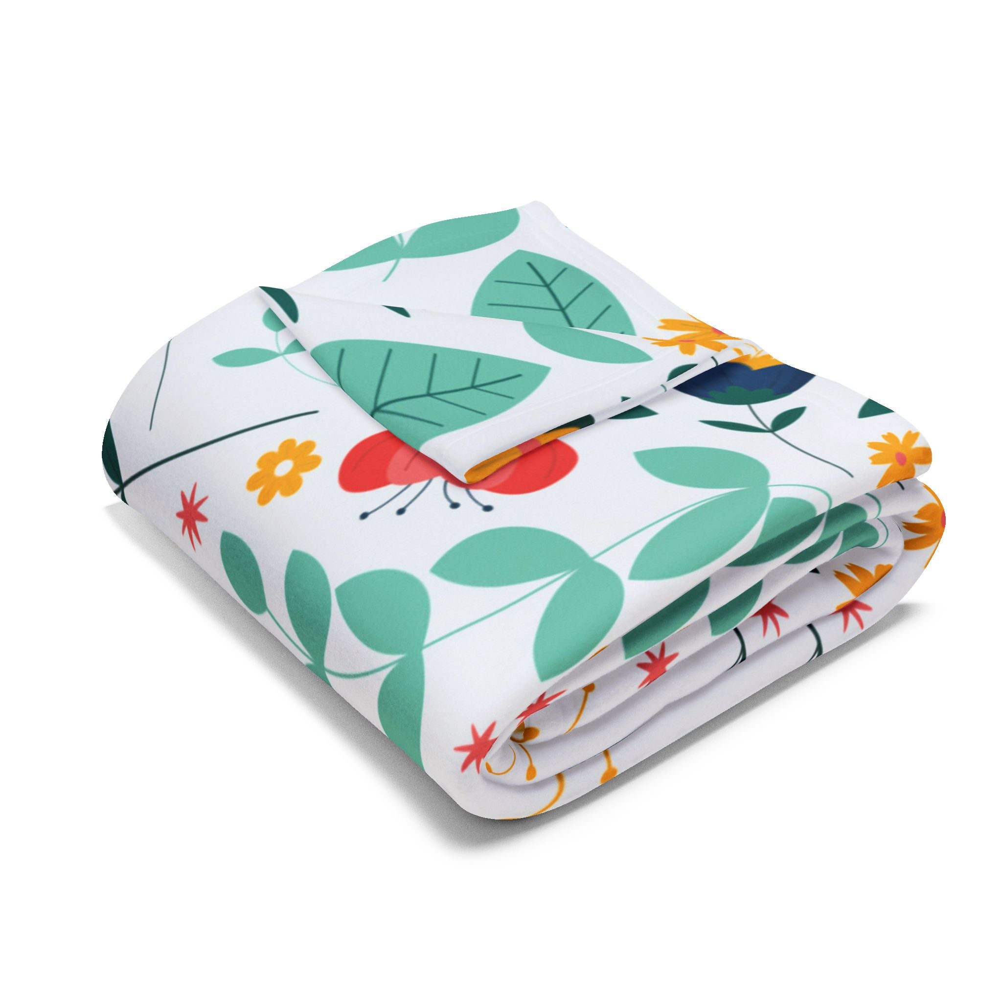 Floral Fleece Blanket — Colorful Retro Flower Pattern Cozy Throw