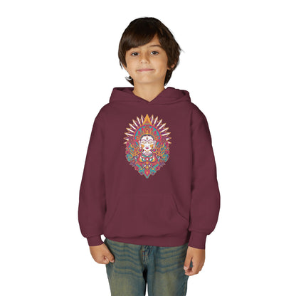 Youth Hoodie with Colorful Sugar Skull Goddess Design — Day of the Dead Kids Pullover