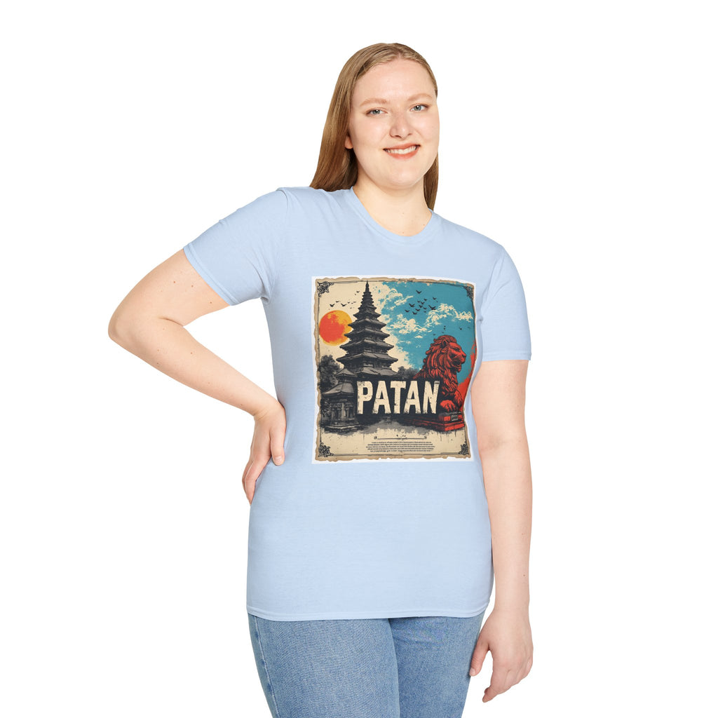 Patan City T-Shirt – Temple & Lion Graphic Tee, Nepali Cultural Heritage Design