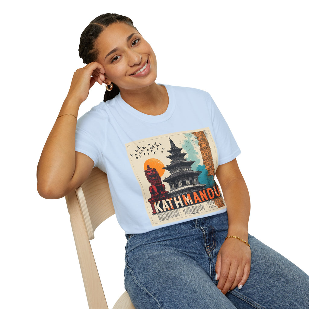 Kathmandu Vintage Travel T-Shirt – Retro Nepal Skyline Graphic Tee, Cultural Tourism Design