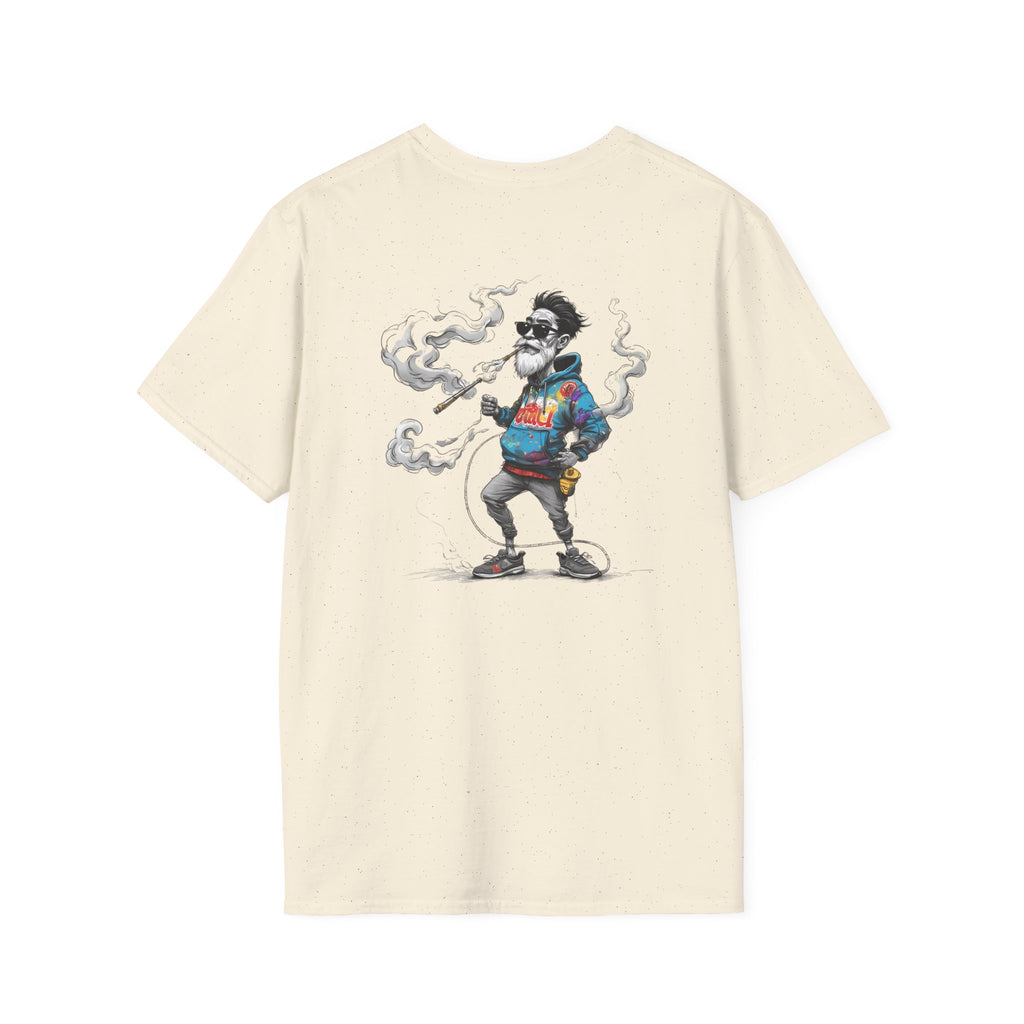 Cartoon T-Shirt – Funny Old Man Smoking Street Graphic Tee, Anti-Smoking Awareness Shirt