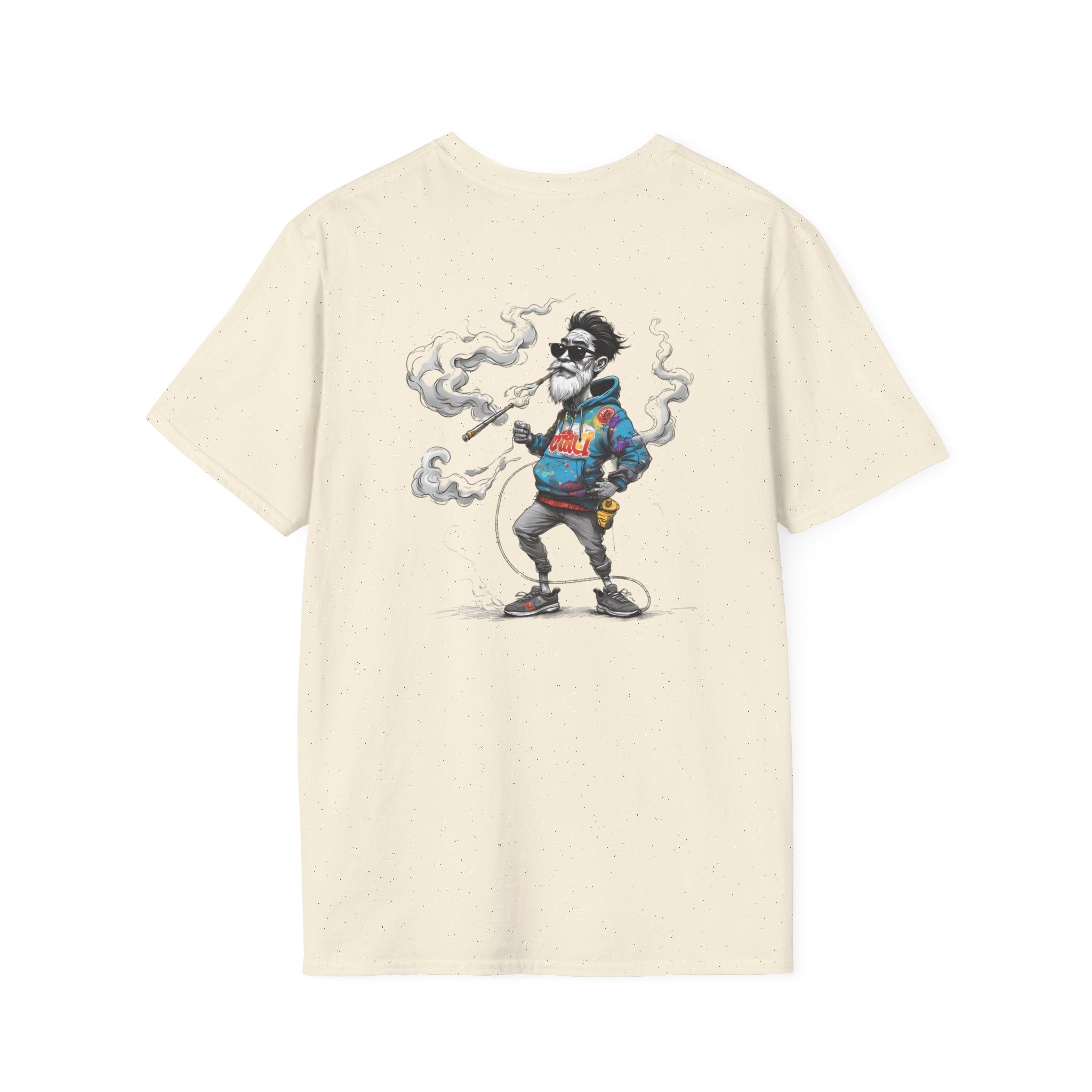 Cartoon T-Shirt – Funny Old Man Smoking Street Graphic Tee, Anti-Smoking Awareness Shirt