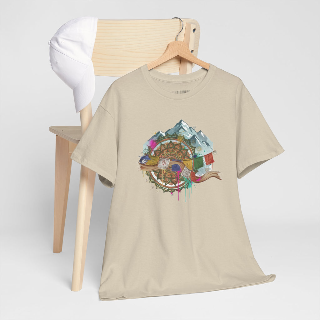 Adventure Compass Graphic Tee — Mountain, Globe & Flag Illustration