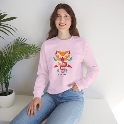 Sahajé Floral Snake Crewneck Sweatshirt — Colorful Botanical Serpent Graphic