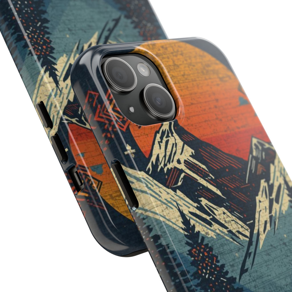 Tough Phone Case — Retro Mountain Sunset Design